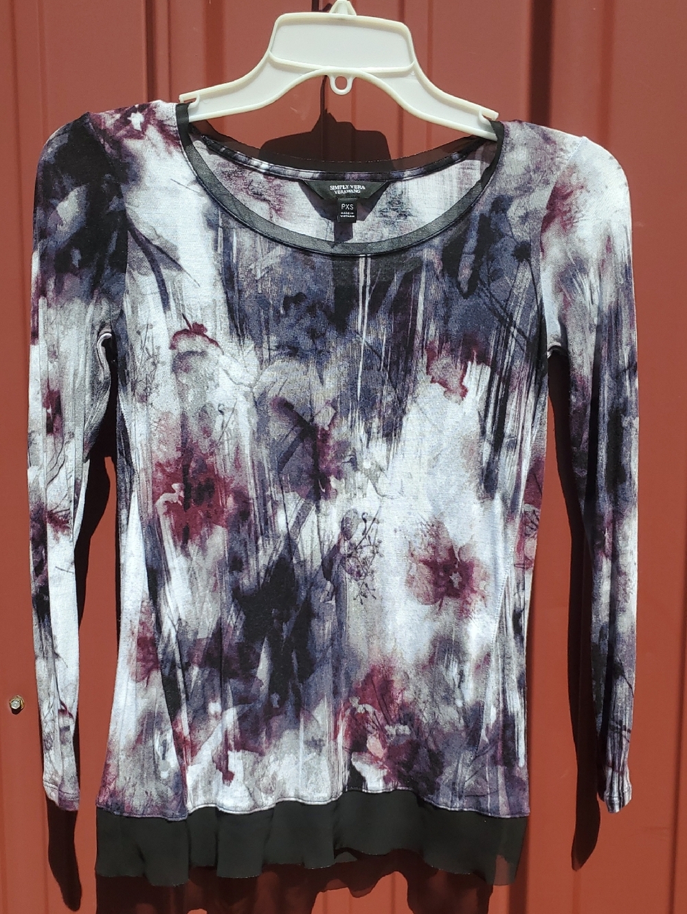 Simply Vera Vera Wang Women's Purple Floral Long Sleeve Top